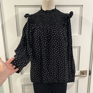 Ann Taylor LOFT XS Black and White Polka Dot Long Sleeve Blouse
